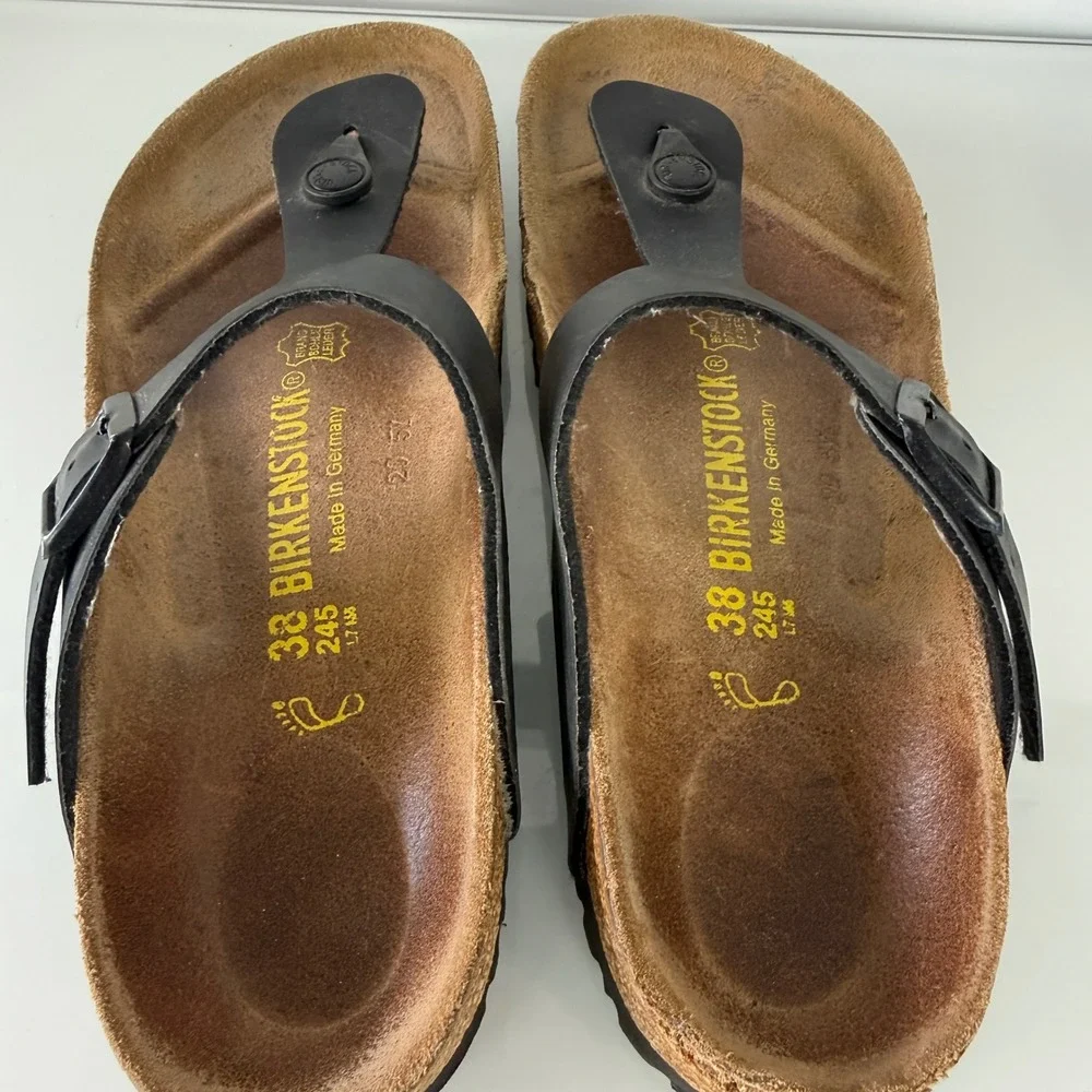 Birkenstock Gizeh Sandals Women 38 Black Birko-Flor Thong Buckle 12146